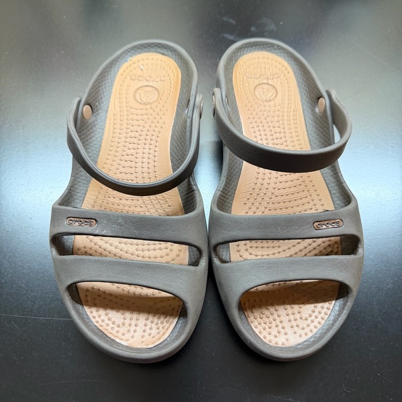 Crocs Cleo II Double Strap Adjustable Sandals 2-Tone Brown Womens Size 8 Slides - Picture 2 of 6